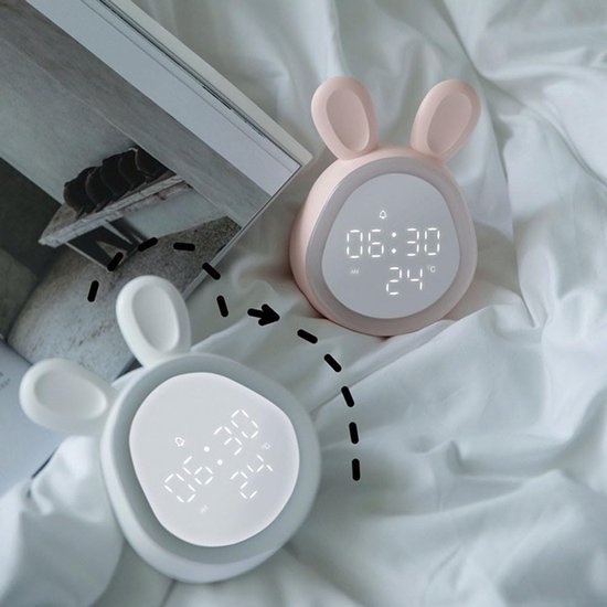Schattige digitale wekker in de vorm van een konijn - wekker - kinderwekker - Stille klok - Warm LED-licht - Oplaadbaar - Timerfunctie — afbeelding 4