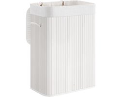 Wasmand - Bamboe Wasmand - Kledingmand - Wasopberger - Inklapbare Wasmand - Rieten Wasmand - Wit - 40 x 30 x 60 cm
