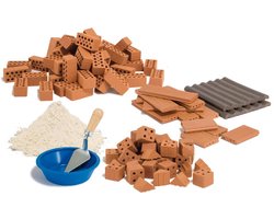 Teifoc® Bouwdoos - Accessoires Set – 100-delig – Met echte mini bakstenen, dakpannen, mortel en troffel – Aanvulset voor bouwsets – Vanaf 6 Jaar
