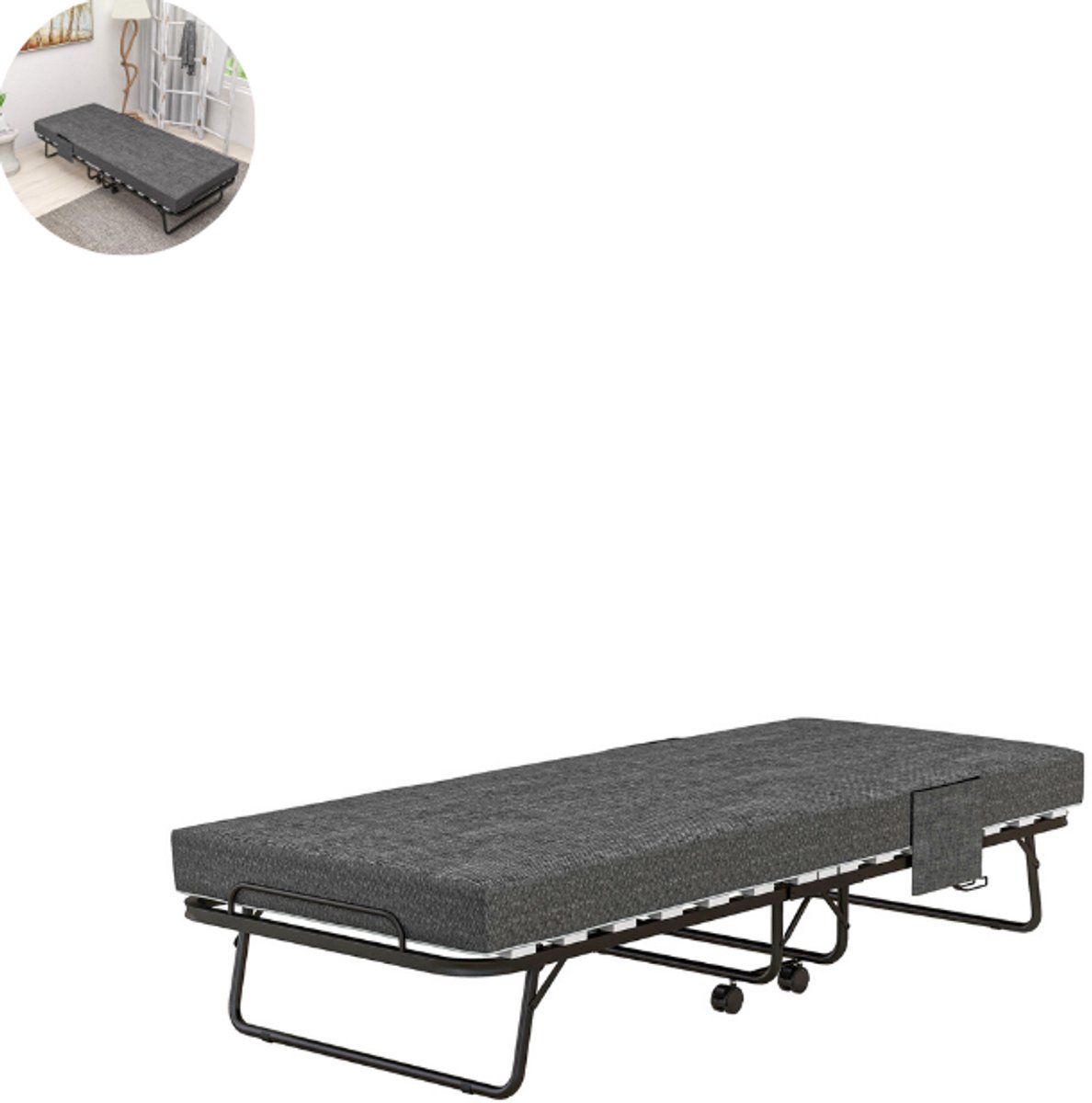 Logeerbed - Vouwbed - Opklapbed - Zetelbed - Logeermatras - 1 persoons - Metalen frame - Donkergrijs