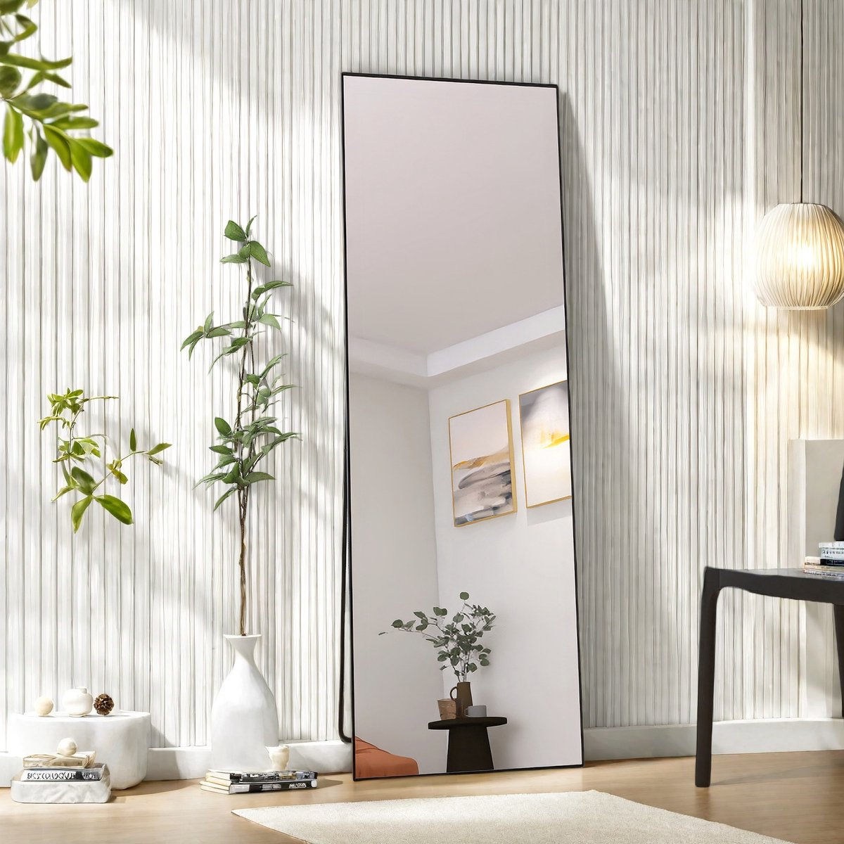 Rechthoekige Make-up Spiegel – Gehard Glas, Volledige Lichaam Spiegel, Aluminium Frame, 1620×530 mm, Zwart, Moderne Stijl