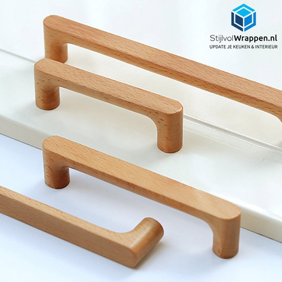 thumbnail: SYZOW Houten Kastgrepen Set Van 6 - Beukenhout Handgrepen Met 160mm Boorgat Afstand Voor Kastdeuren En Laden