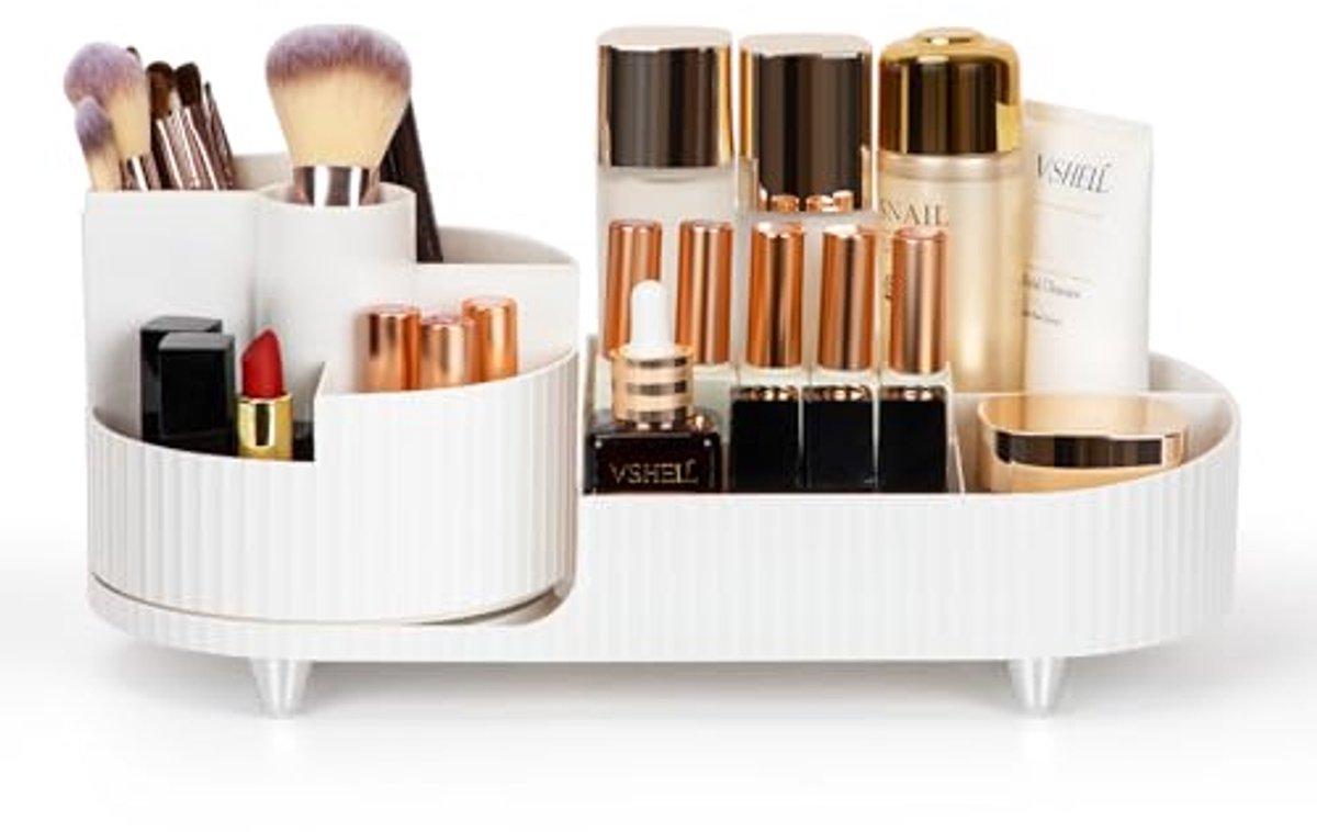 360 Graden Draaibare Schoonheidsorganiser voor Cosmetica - Multifunctionele Opslag voor Kaptafel, Badkamer en Slaapkamer, Wit