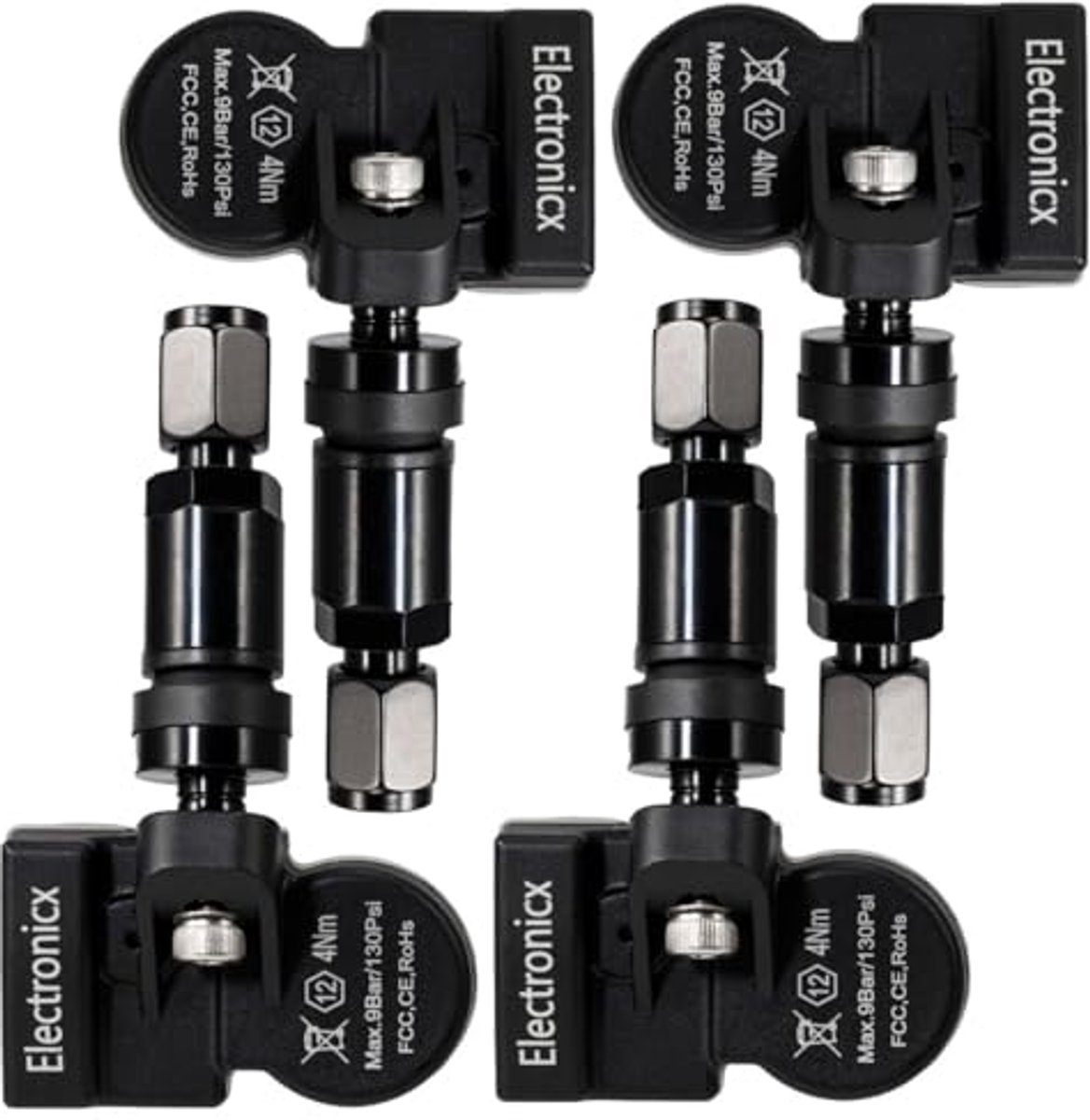 TPMS bandenspanningsmeter 4x set voor voertuigen met 433Mhz bandenspanningscontrolesysteem