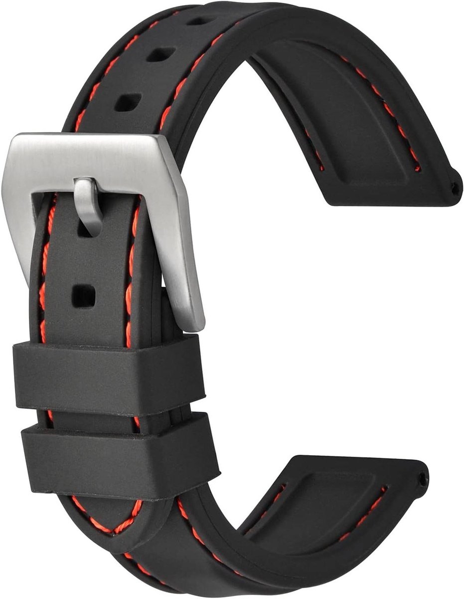 Horlogebanden in siliconenrubber met roestvrijstalen gesp - 18mm 20mm 22mm 24mm - zwart.