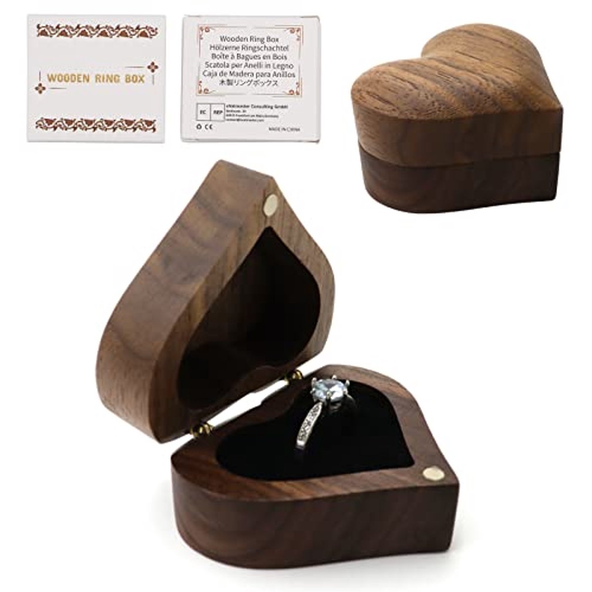 Houten Ringdoos met Fluweel Interieur voor Verlovingsringen