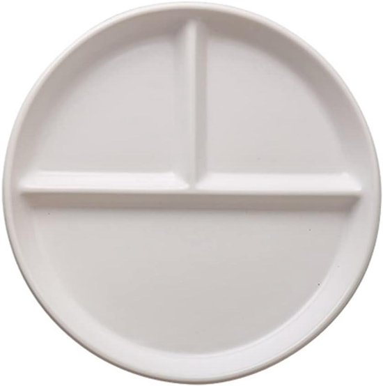 TAMUME Witte porseleinen plaat met 3 compartimenten voor een persoon, 3-in-1 rechthoekige voedselbak met kralenpatroon - 10 inch * 8,5 inch * 1 (Pack van 2