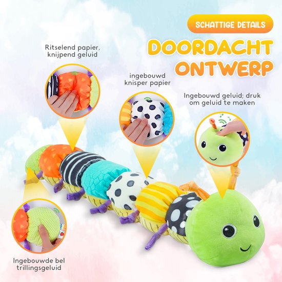 Bailanta® Baby Rups Knuffel - Muzikaal Sensorisch Speelgoed - Met Knisperpapier & Liniaal - Voor Tummy Time & Motoriekontwikkeling van Merkloos — afbeelding 2