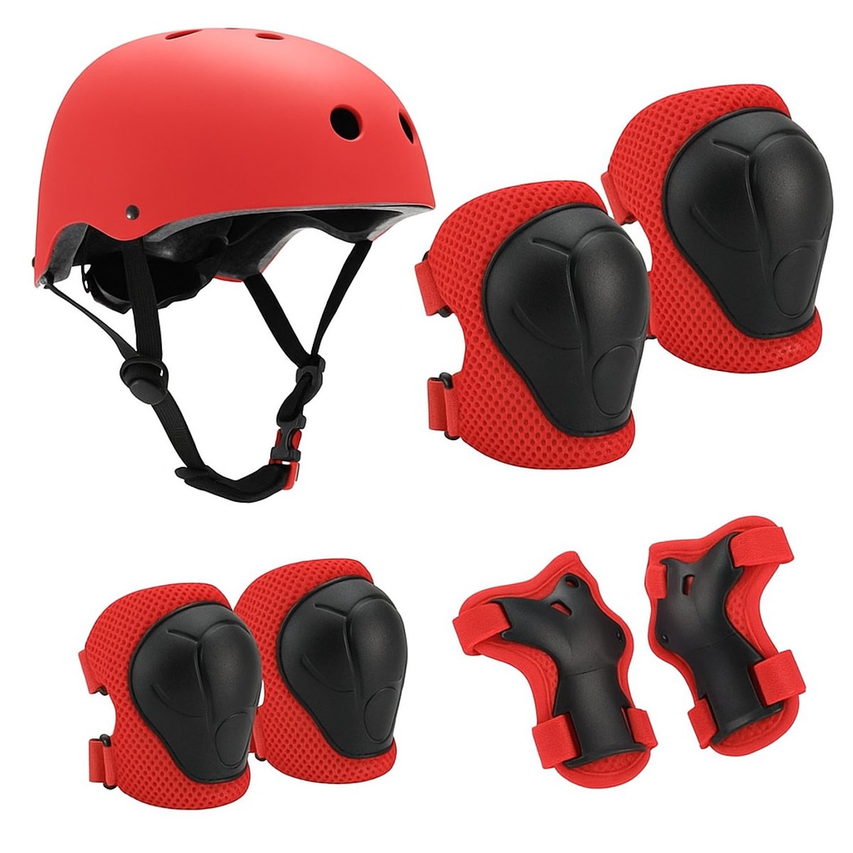 Fietshelm Combi met Bescherming - Kinderhelm - Skate Beschermset Kinderen - Rood - Fietsbescherming - Sportbescherming