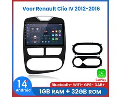 Awesafe Autoradio - Geschikt voor Renault Clio IV 2012-2016 - Apple Carplay & Android Auto (Draadloos) - Android 14.0 - 1+32GB - Touchscreen - GPS Navigatiesysteem - 2012 2013 2014 2015 2016