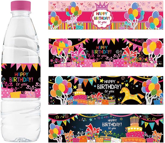 Water Bottle Labels, 48pcs Happy Birthday Bottle Stickers, Waterproof ...