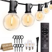 EverNeeds G40 Lichtsnoer Voor Buiten - 17 Meter - 35 LED - IP44 - Afstandsbediening - Met Dimfunctie - Lichtslinger - Sfeerverlichting Buiten en Binnen - Prikkabel - Tuinverlichting - Lampjes Slinger - 2700K - 4 Extra LEDs