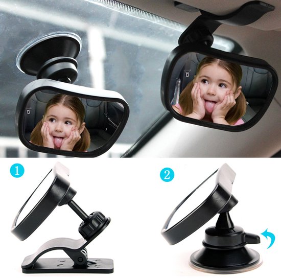 2 in 1 Autospiegel - Universele - Autospiegel Baby - Baby Spiegel Auto - Baby Kind Auto Spiegel - Zwart van Aimecar — afbeelding 3