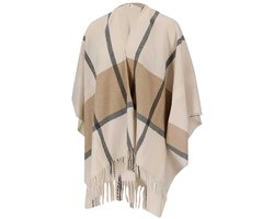 Sarlini dames poncho - woven poncho - multi beige - one size