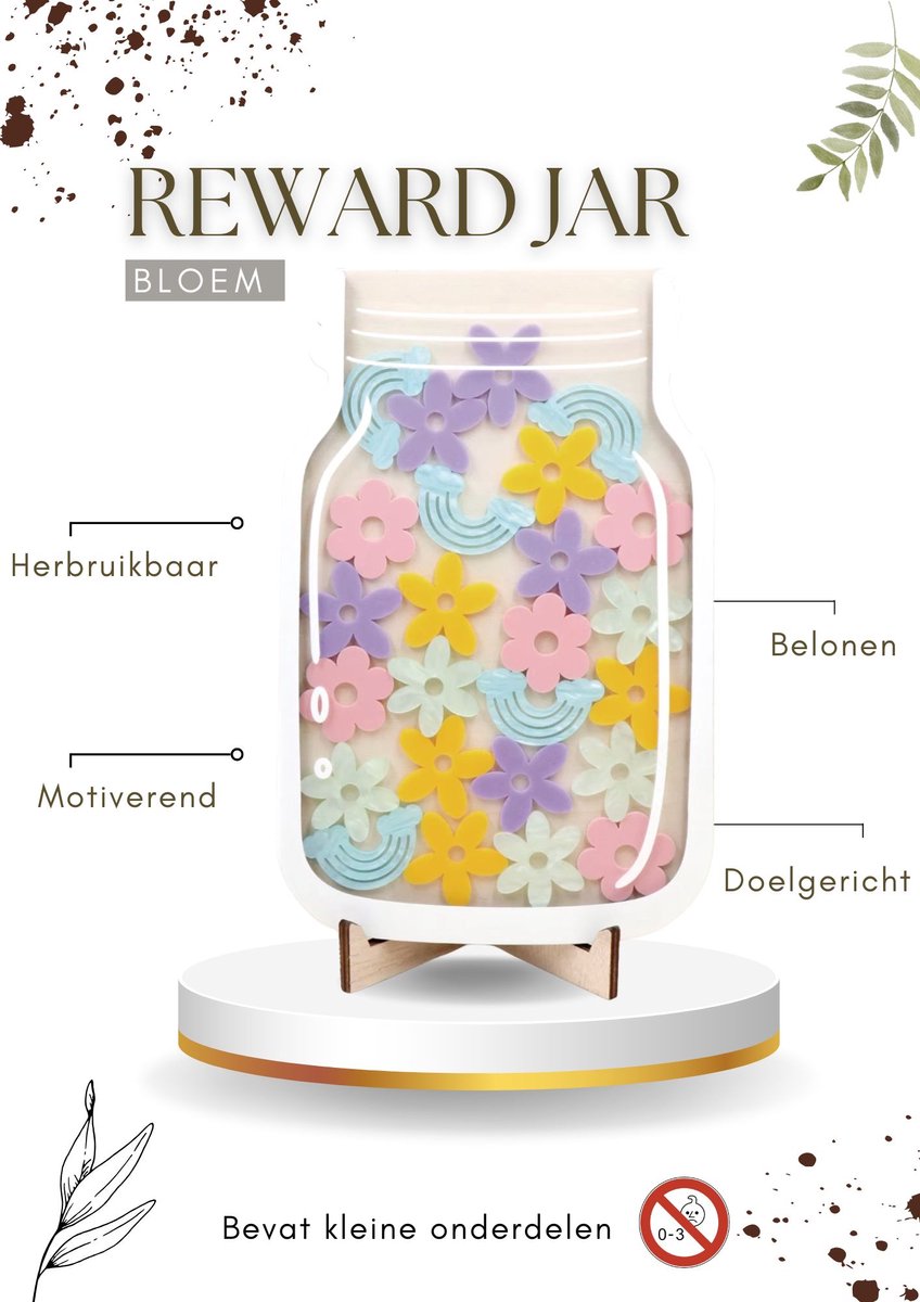 Beloningspot - Kinderen Belonen - Zindelijkheid - Kind Beloningsysteem - Herbruikbaar - Reward jar - Klein kado - Bloemen - 14 x 21 cm