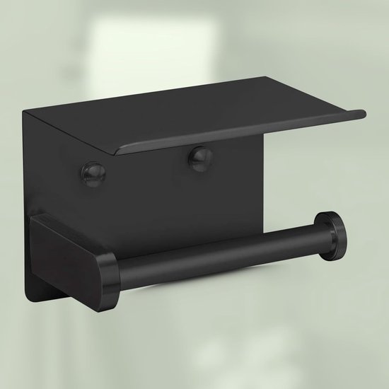 Porte-rouleau de papier toilette - avec étagère - Fixation murale - Acier inoxydable - 13,7 L x 9,7 l - Zwart
