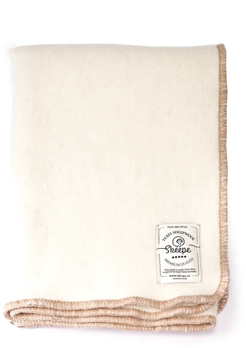Skéépe Witte wollen plaid 100x150 – Dekentje van Texelse wol - duurzaam, warm & zacht - Skéépe