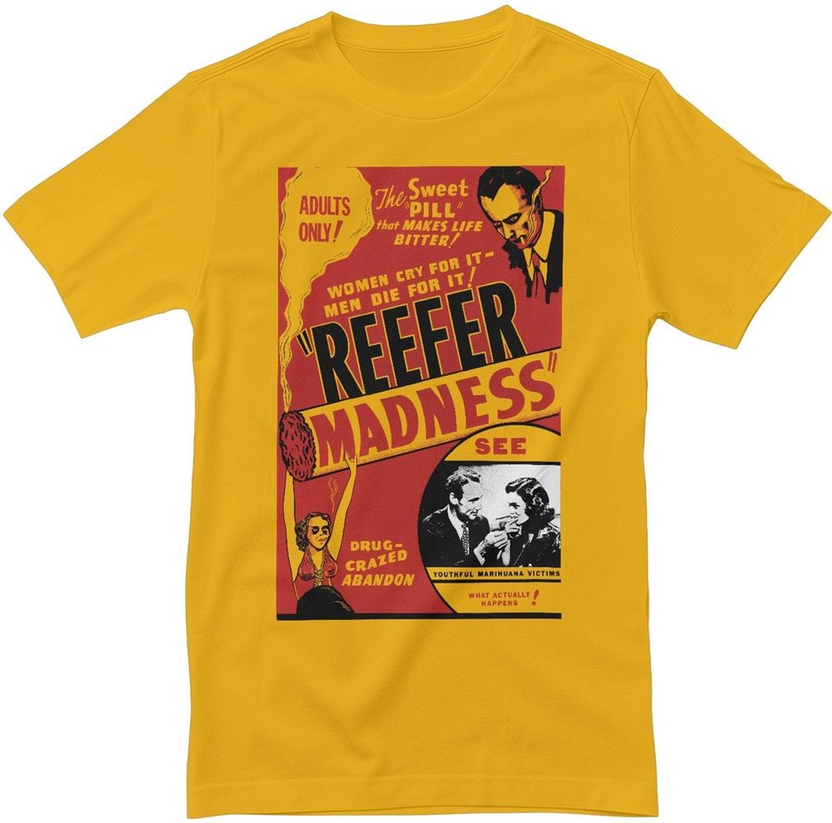 Radio Days Reefer Madness Vintage Poster T-Shirt RD-1-CULT001-H68-9 Gold-XXL