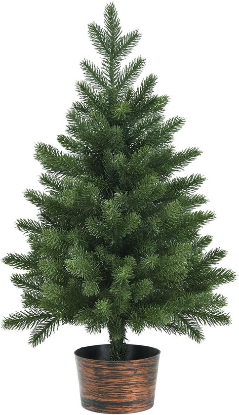 Sapin de Noël artificiel de table COSTWAY 60 cm, sapin de Noël vert non éclairé avec 50 branches, matériau PE de qualité supérieure et base de pot rétro, décoration de fête de petite taille pour les fêtes de Noël