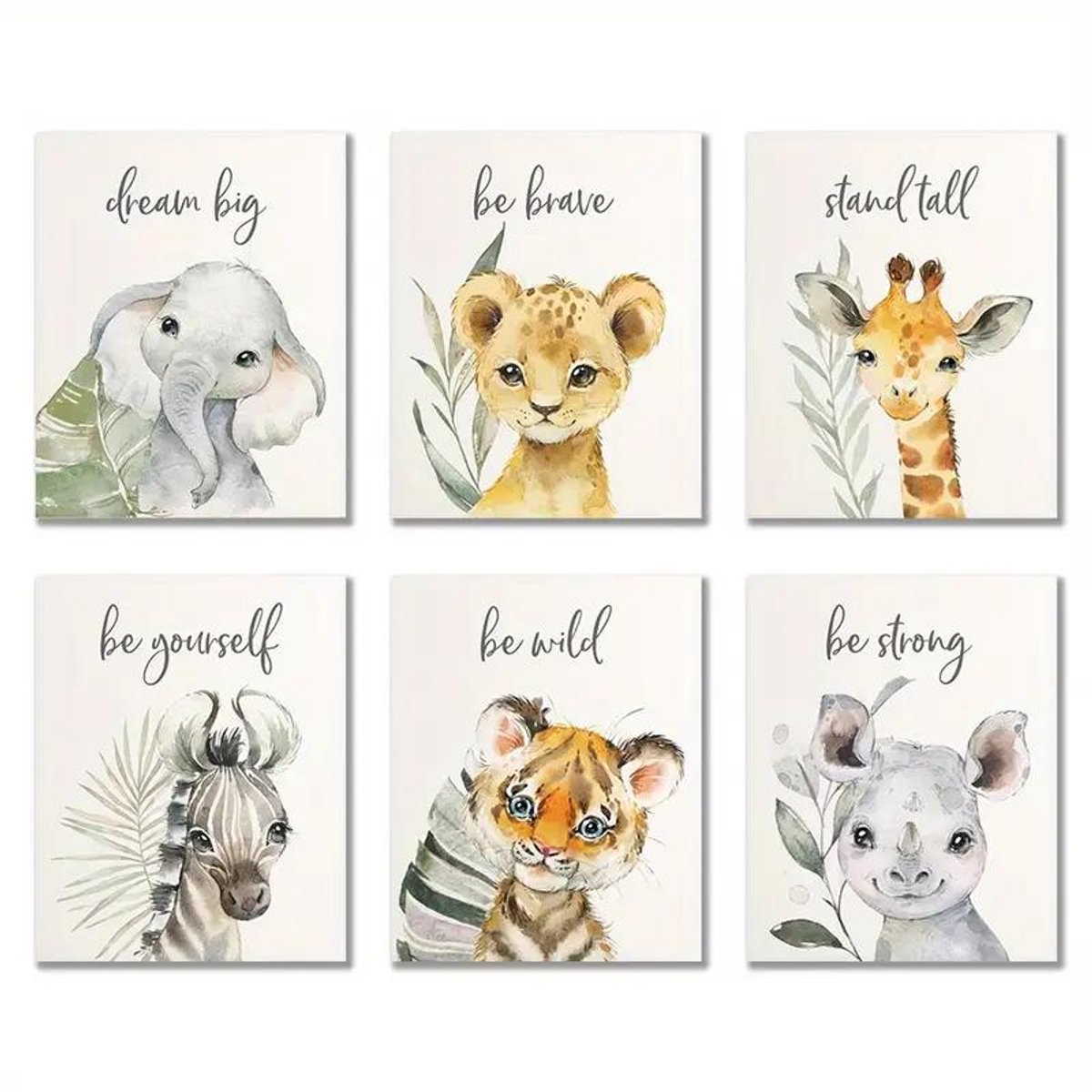 Kinderposter - Canvasposter - Poster voor kinderkamer - Olifant - Giraffe - Tijger - Leeuw - Dieren poster - Canvas poster - Dierenposter - Muurposter - babykamer - Muurdecoratie - Vintage posters - Babykamer - Trendy