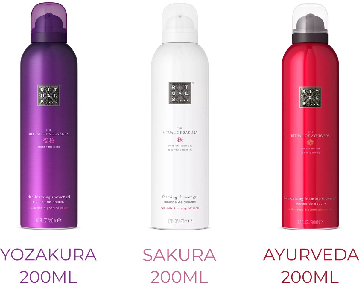 Rituals - Combi Set - Shower Gels - Yozakura Shower Gel 200 ml - Sakura Shower Gel 200 ml - Ayurveda Shower Gel 200 ml - 3x200ml=600ml - Doucheschuims