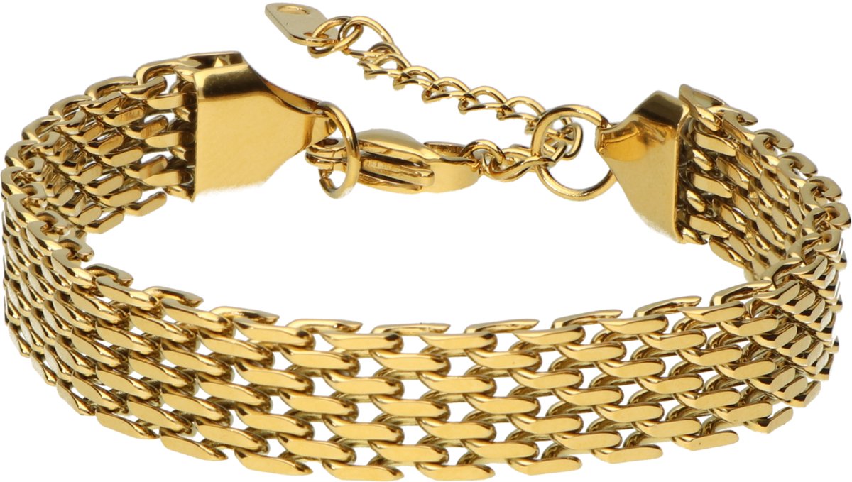 La Rosa Princesa Platte Schakel Armband Dames 316L Roestvrijstaal Goldplated Waterproof – Verstelbaar 16+4cm – Luxe Gevlochten - Geslaagd cadeau