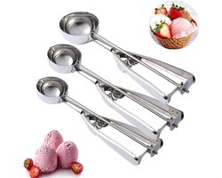 Koekjesschepset - 3-delige koekjesschep voor bakken, ijsschep, fruitscheplepel, set van 3- Koekjesdeegschep - Gemaakt van roestvrij staal (4 cm + 5cm+6 cm)