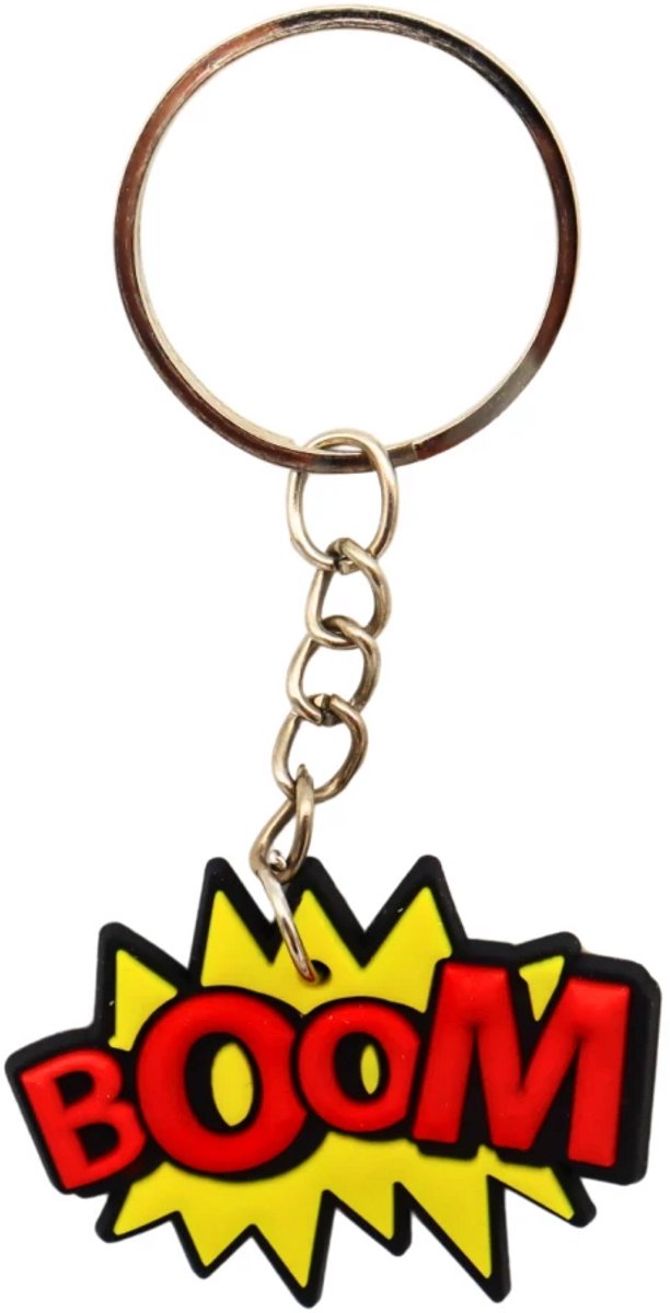Sleutelhanger BOOM Stripballon – Stoere Cartoon Tekst Balloons – Sleubelbos Cadeau - Tekst Ballon