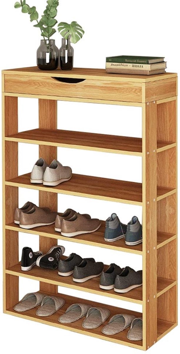 Azomor® Ruim en stevig schoenenrek van hout met vijf niveaus voor elke ruimte