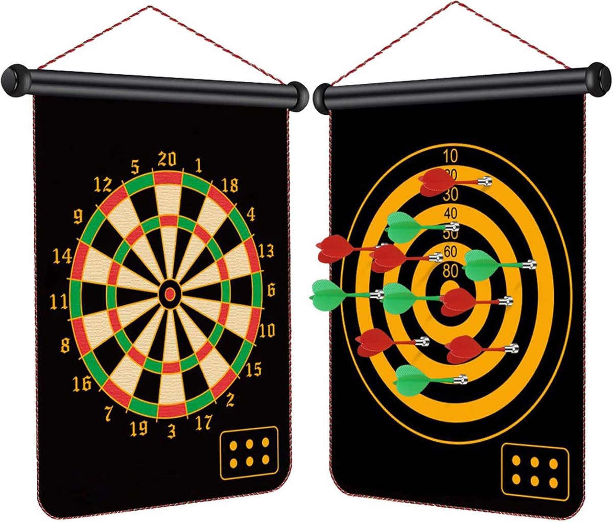 Daity 1 Set - Magnetic Dartboard, Double-Sided Board Set with 6 Darts, Hanging Roller Safety Dartboard for Indoor and Outdoor Family Games, Suitable for Boys Toys Kids Gifts(17 inch)