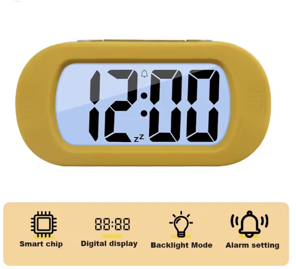 Digitale Wekker Klok - 24uurs wekker - Makkelijk Instelbaar Alarm met Snooze en licht Functie - Kinderwekker Reiswekker - Werkt Op Batterijen - Digitale LED Klok/Wekker - Trendy Wekker Met Snooze functie - Stevige Alarmklok - Geel — cadeau in Elektronica - foto 3