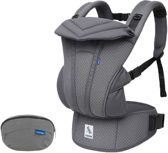 LUVION® Baby carrier ANDES Mountain Grey - Draagzak Baby - Ergonomische Buikdrager en Rugdrager - OEKO-TEX® Katoen - Donkergrijs