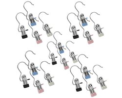 20 stuks wasknijpers - roestvrijstalen wasknijpers - wasknijpers met haken - haken met drievoudige clips - naadloze opbergruimte voor kleding - wasknijpers voor het drogen van kleding, sokken en mutsen - veelkleurig.