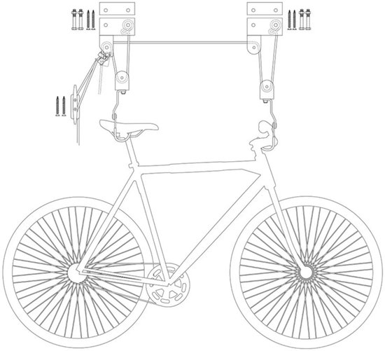 ProPlus Fietslift - XL - Ophangsysteem voor Fiets, Ladder en Dakkoffer - Met katrollen – Tot 57 kg - Plafondbevestiging – Haken met rubberen afwerking – Ook voor Kajaks en Ladders – Zwart
