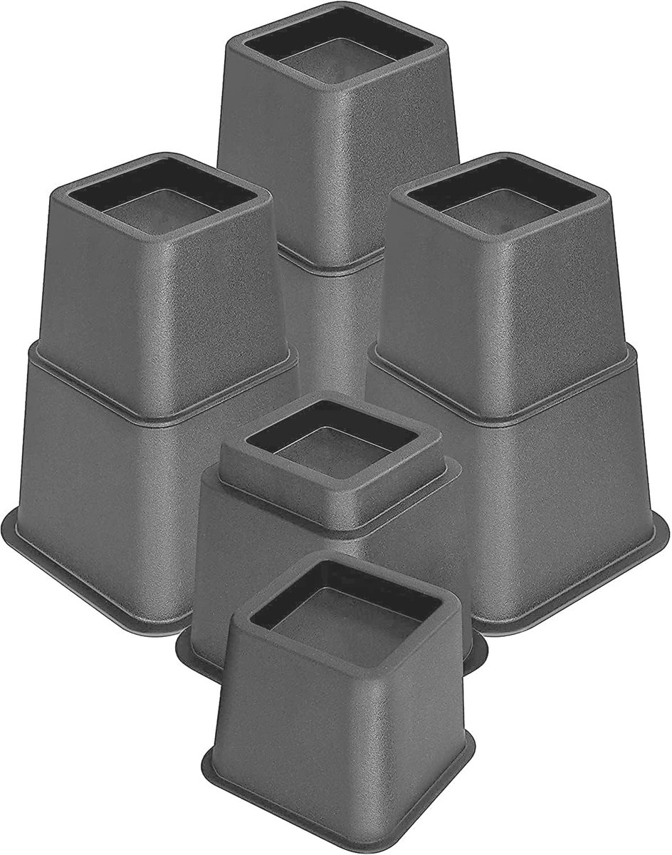 Meubelverhogers - Set van 8 hoogwaardige verstelbare 8, 13 en 21 cm meubelverhogers - 4 hoog en 4 kort - Grijs - sterke ruimtebesparende verhoger - bedverhoger, tafelverhoger, stoelverhoger, bankverhoger Verstelbaar: 8, 13 en 21 cm
