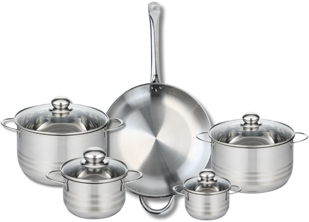 Set van 1 Koekenpan 32 cm en 4 kookpotten 14, 16, 20 en 24 cm Elo Profi Brillant