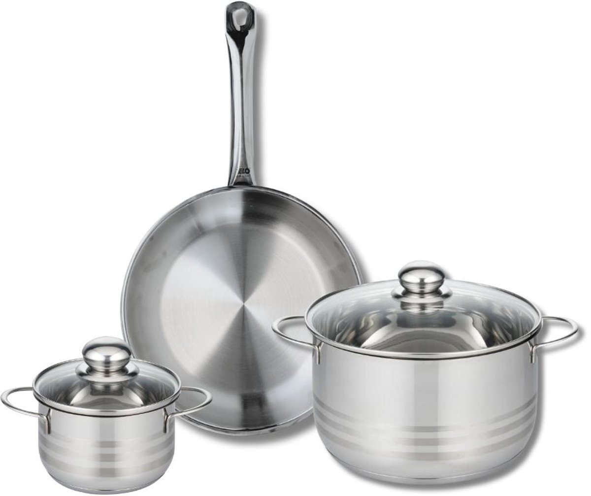 Set van 1 Koekenpan 28 cm en 2 kookpotten 14 en 24 cm Elo Profi Brillant
