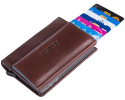 Figuretta Heren Portemonnee Leer met Creditcardhouder - RFID Cardprotector met Munt- en Briefgeldvak - Blue-Line - Bruin