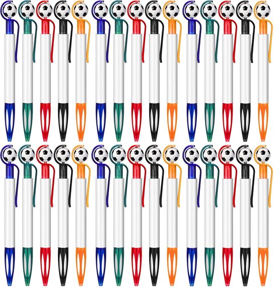 Ynkkvre - Lot de 30 stylos à bille rétractables en forme de ballon de Voetbal (14 cm), encre noire, pointe fine 1 mm. Idéal comme cadeau pour le bureau et École.