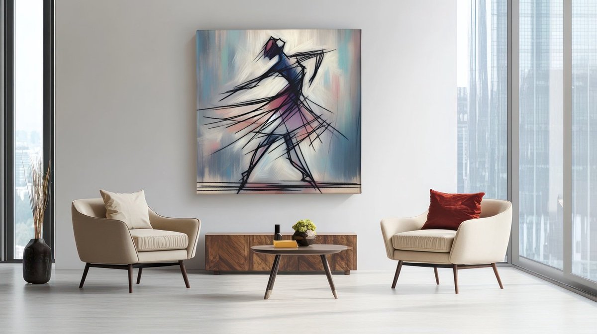 Trendex Global Vierkant Canvas Schilderij - Abstract - Kunst - Stroom van Elegantie - 60x60x2 cm Kleurrijk