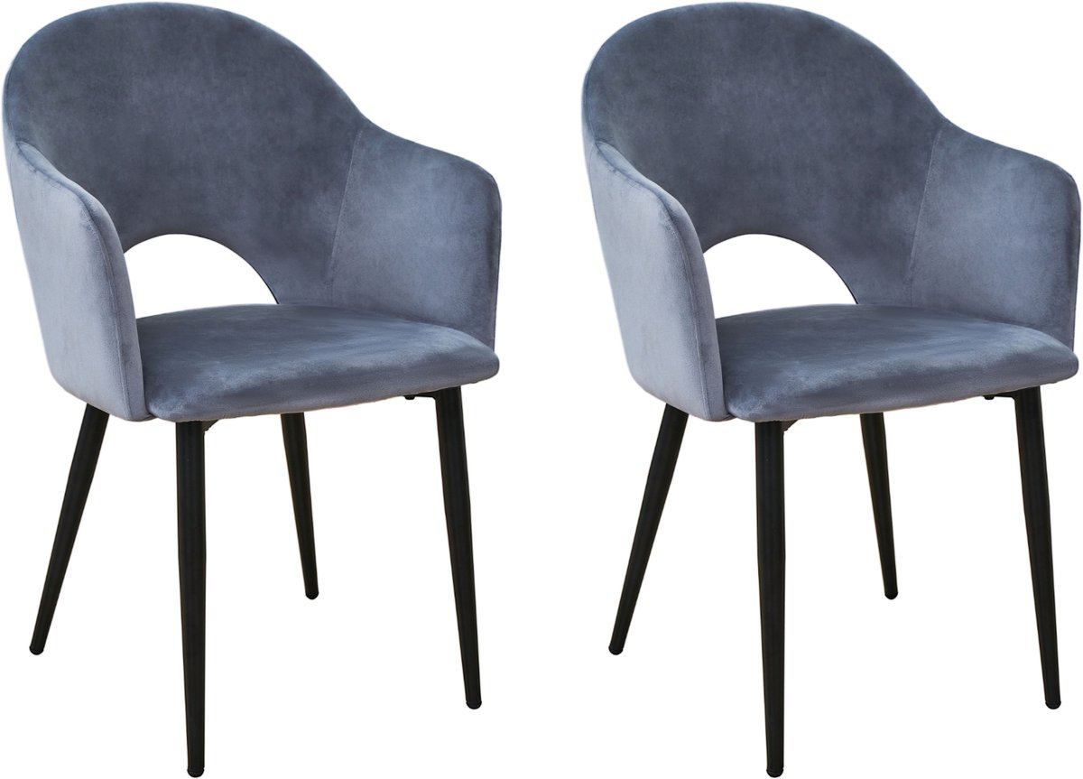 SVITA HAILEY set van 2 eetkamerstoelen - keukenfauteuils gestoffeerd fluweel donkergrijs
