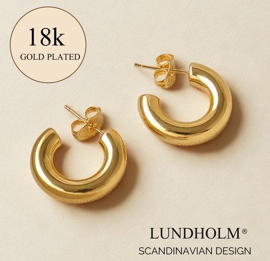 Boucles d'oreilles rondes creuses Lundholm , épaisses, plaquées or 18 carats, en acier inoxydable de Premium , hypoallergéniques et résistantes à Water - Doré (2 x 2 cm), Design géométrique - Cadeaux pour femmes - Design scandinave