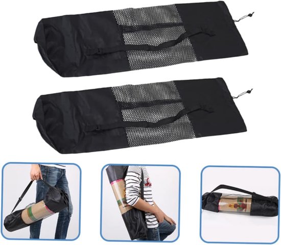 2 Stuks - Yogamat Tas - Zwart - Polyester - Voor Yogamat van 180*80*0.8cm - Met trekkoord en riem - Sporttas - Opbergtas voor yoga mat - Draagbaar - Dames schoudertas — afbeelding 4