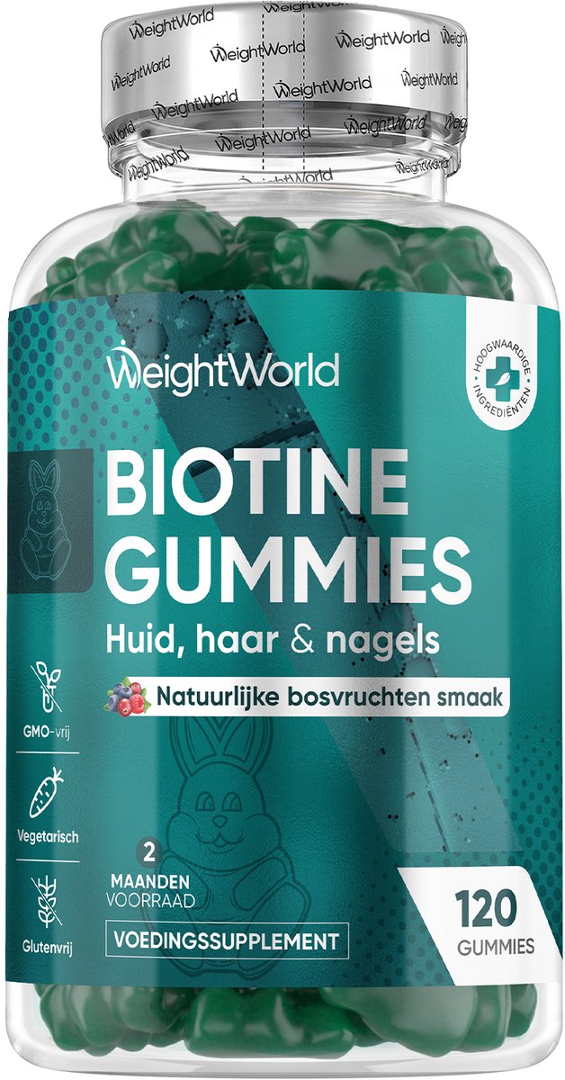 WeightWorld Biotine Haar gummies - 5000 mcg - 120 gummies voor de Haren, Huid en Nagels - Haar Vitamines - Hair gummies met Inositol, Selenium en Vitamine B12