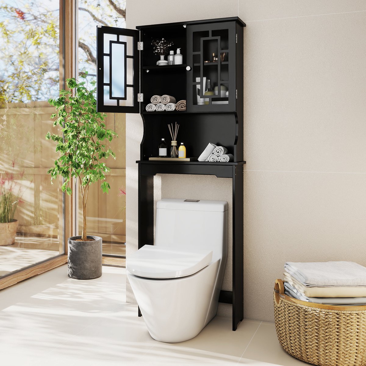 COSTWAY Badkamerrek, bovenkast voor toilet, wasmachine COSTWAY Badkamerrek, bovenkast voor toilet, wasmachine