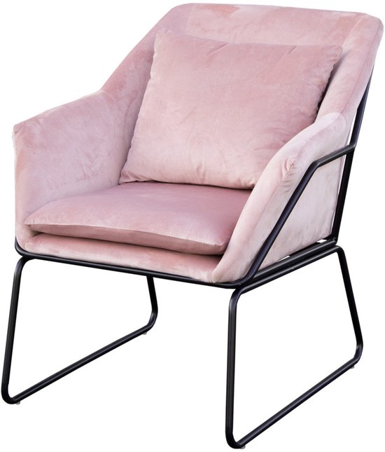 Fauteuil SVITA JOSIE - rembourré avec accoudoirs, structure en métal, revêtement en velours rose