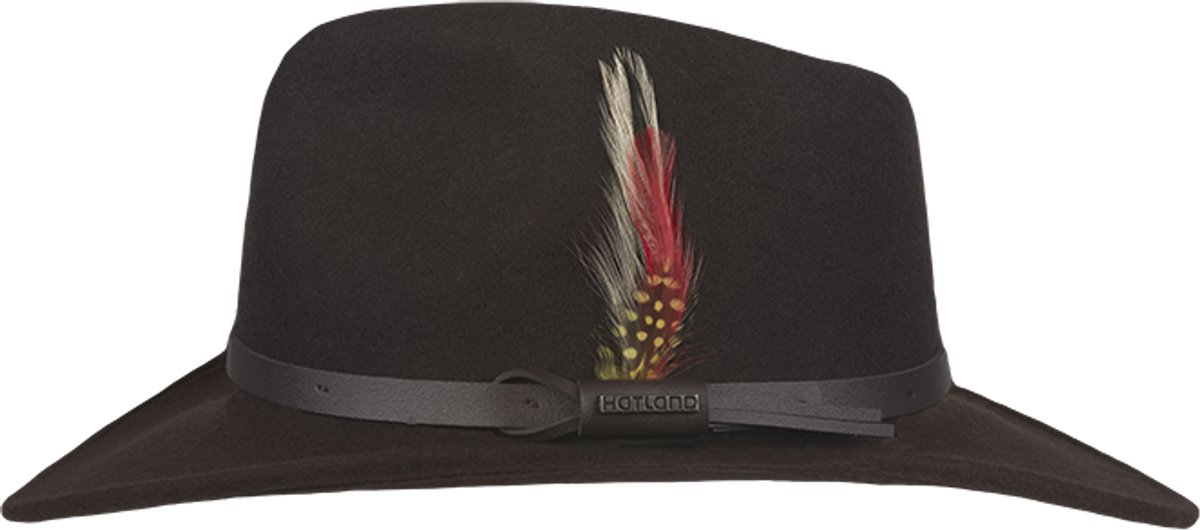 Hatland - Dakota - Vilten hoed met veer - Bruin - Maat S - Unisex