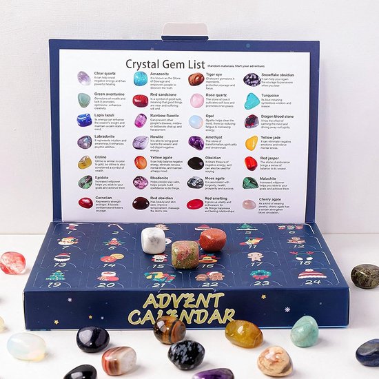 Adventskalender - Adventskalender 2025- 24-daagse kerstaftelling - Exquise kristal - Adventskalender - Boxset - Leuke kindercollectie met kristallen stenen - Kerstdecoraties - Originele steen + rollende steen (21.5X14.7X3CM)