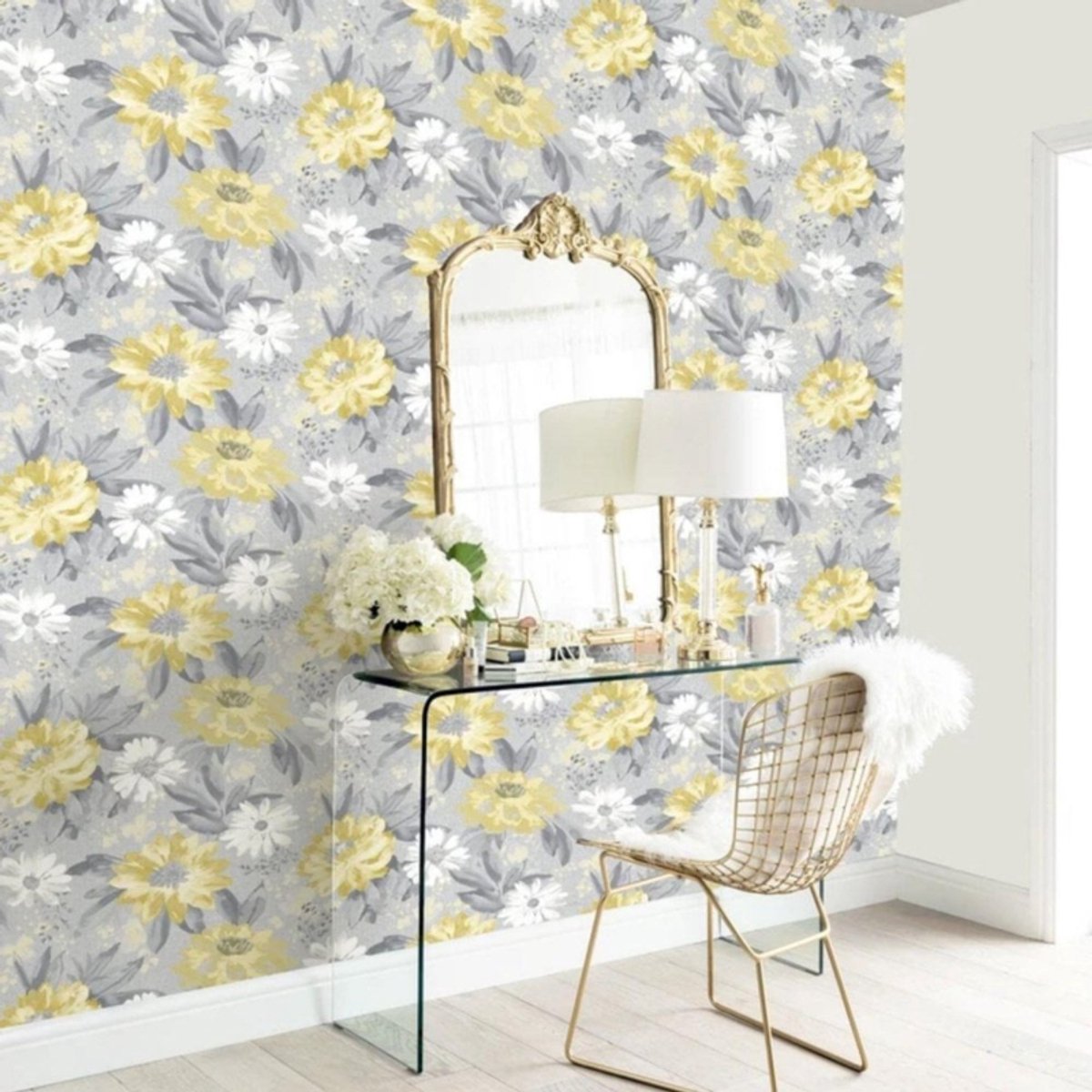 Geel bloemen behang 676208 landelijk Arthouse