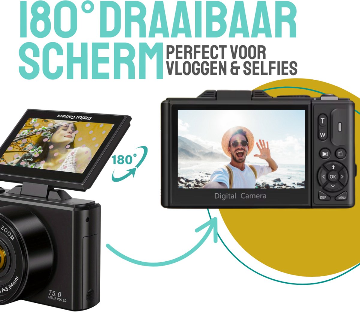 Good Experience Digitale Camera 5K met WIFI - 75MP - 18X Zoom - Inclusief 128GB SD thumbnail 3